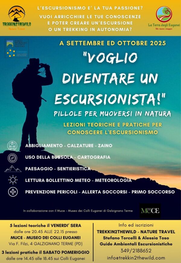 CORSO ESCURSIONISMO VOGLIO DIVENTARE UN ESCURSIONISTA MUCE GALZIGNANO TERME PADOVA VENERDI' SABATO COLLI EUGANEI PARCO SETTEMBRE OTTOBRE 2025